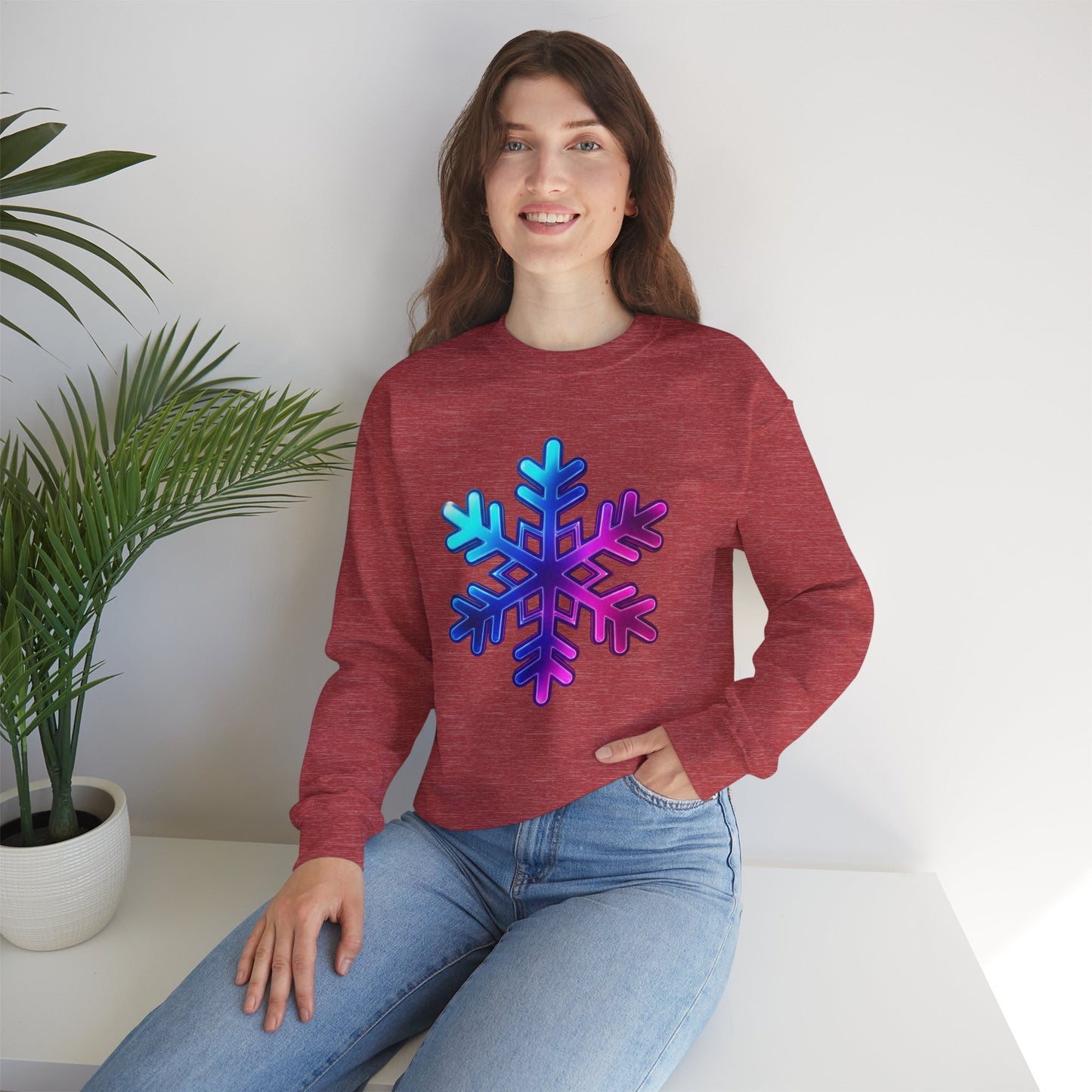 Blue Pink Gradient Snowflake Sweatshirt, Winter Aesthetic Pullover, Cozy Christmas Crewneck, Festive Holiday Sweater Gift for Her or Him
