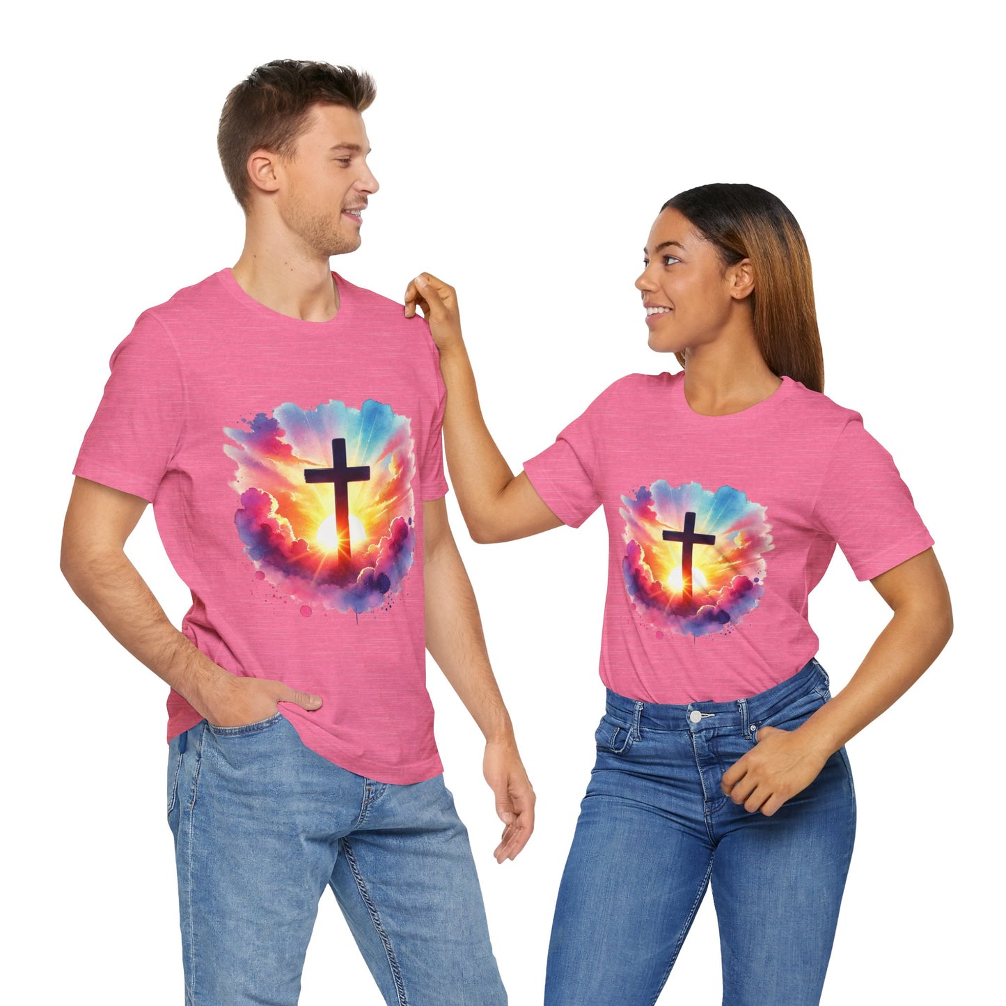 Faith Cross Sunburst Christian Tee | Inspirational Christian T-Shirt | Colorful Sunrise Cross Shirt | Faith Gifts for Women Men