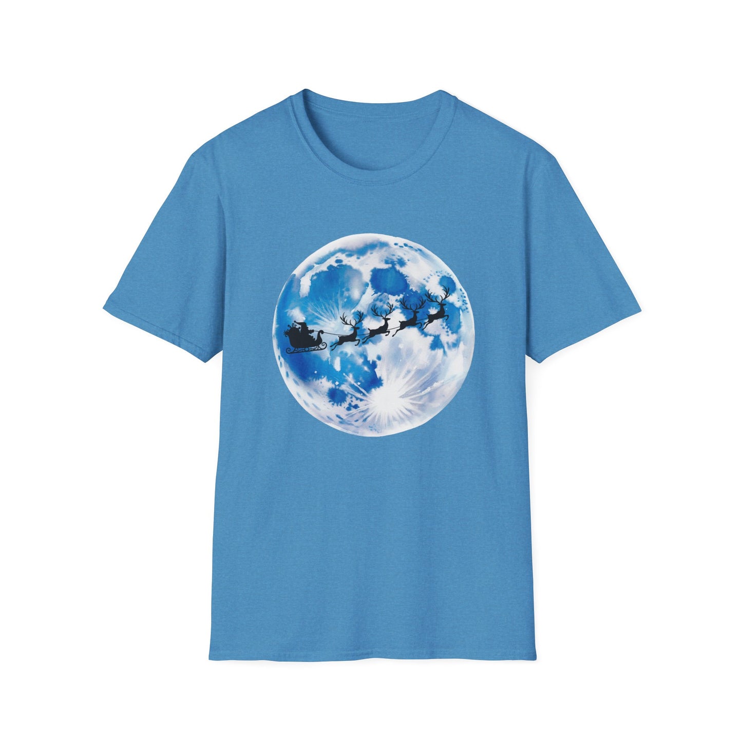 Santa Moon Christmas T-Shirt, Reindeer Sleigh Christmas Tee, Holiday Moonlight Xmas Shirt, Festive Christmas Graphic Tee, Winter Night Christmas Gift Tee