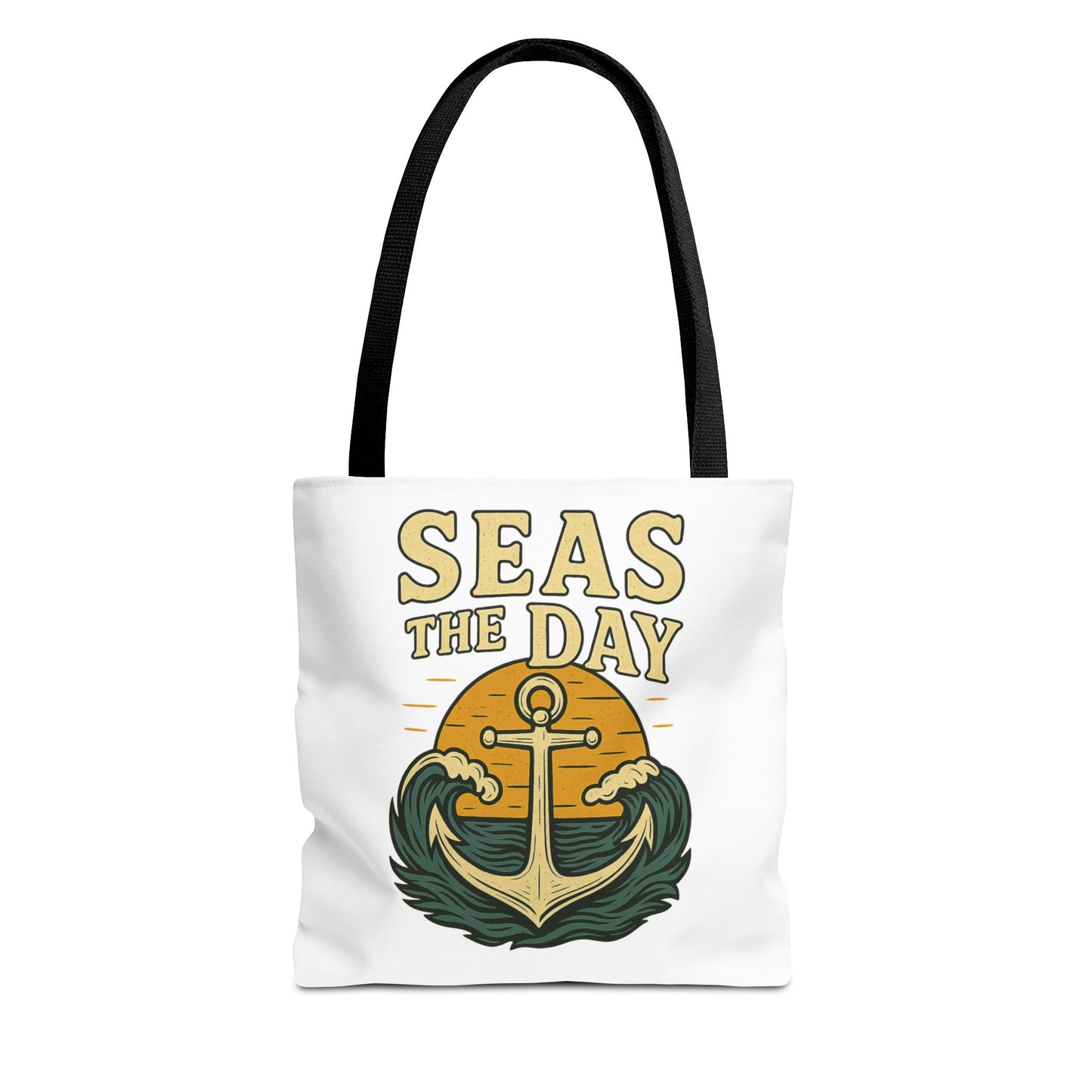 "Seas the Day" Nautical Tote Bag – Funny Beach Quote Canvas Bag with Anchor | Coastal Gift Idea for Summer, Travel, or Daily Use
