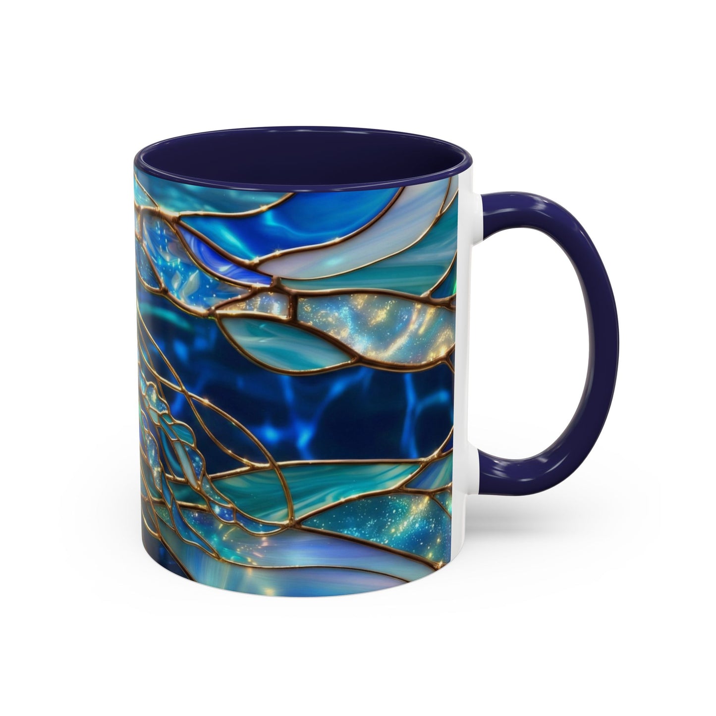 Stained Glass Jellyfish Mug, Ocean Art Coffee Cup, Nautical Sea Life Mug, Blue Teal Gold Glass Style Mug, Gift For Ocean Lovers Decor