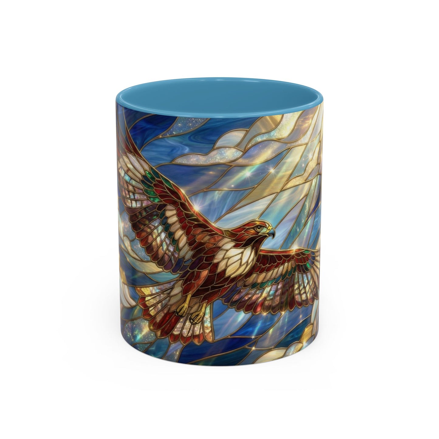 Stained Glass Hawk Mug, Soaring Bird Coffee Mug, Nature Art Hawk Cup, Bird Lover Gift, Stained Glass Style Animal Mug