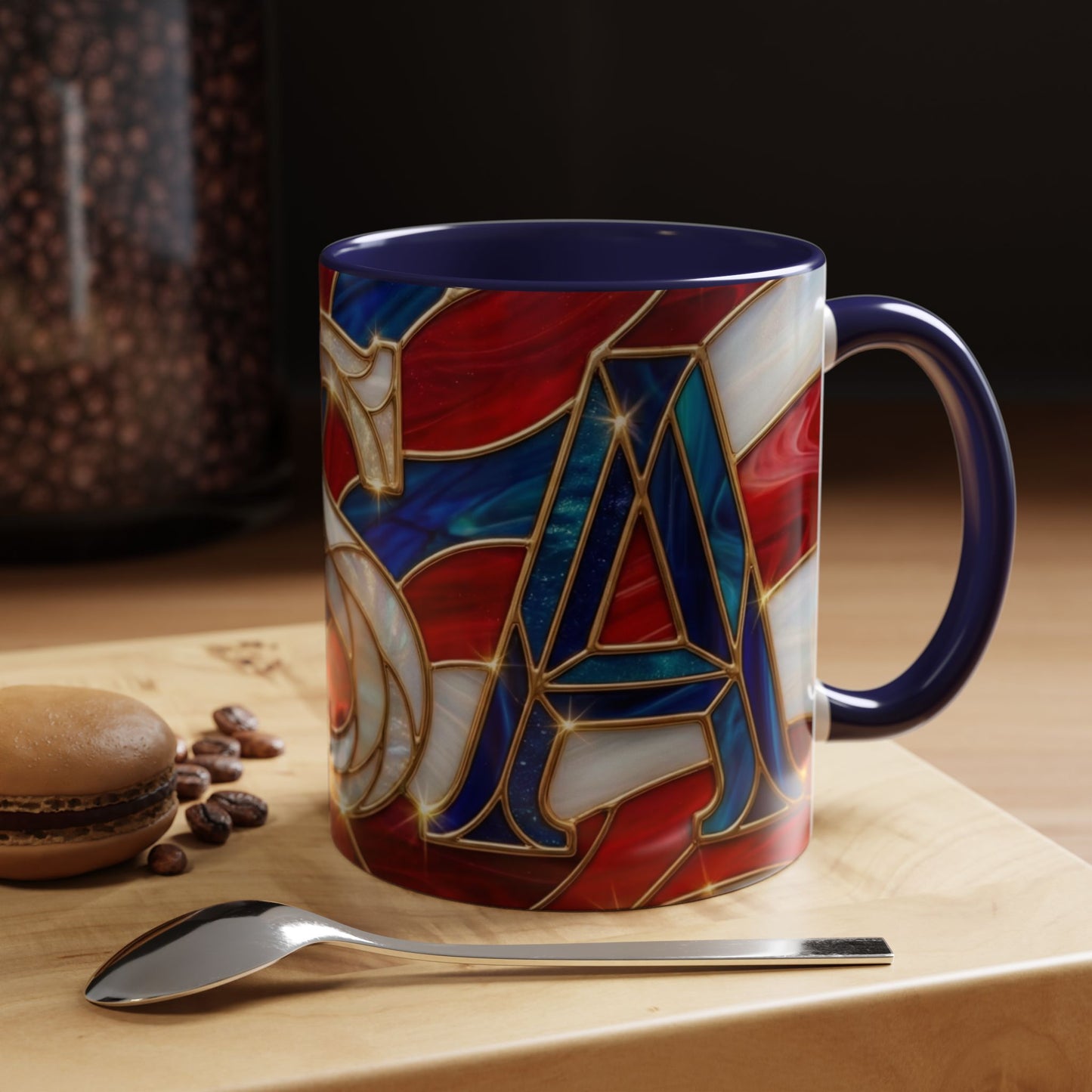 USA Patriotic Coffee Mug, Stained Glass USA Mug, Red White Blue Ceramic Mug, American Flag Style Mug, 11oz 15oz Mug