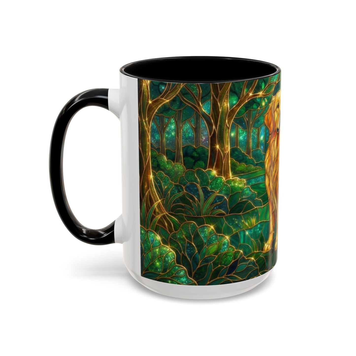 Stained Glass Dog Mug, Golden Retriever Coffee Cup, Pet Lover Ceramic Mug, Forest Art Animal Mug, 11oz 15oz Gift