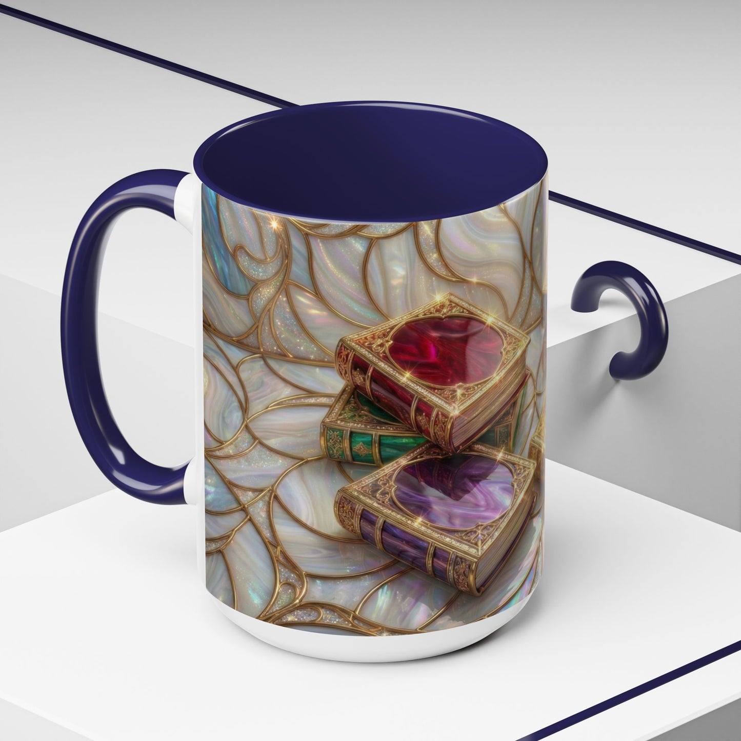 Stained Glass Book Mug, Fantasy Book Lover Coffee Cup, Magical Library Mug, Bookish Gift For Readers, Dark Academia Mug