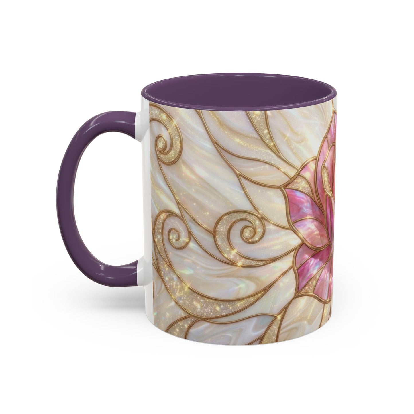 Pink Rose Stained Glass Mug, Gold Floral Coffee Cup, Romantic Flower Tea Cup, Gardener Gift For Mom, Botanical Art, Wife Birthday Gift