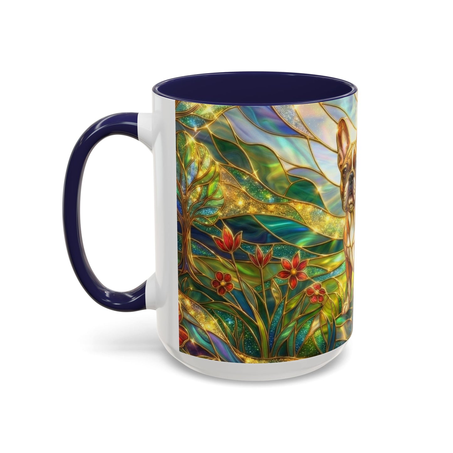 Stained Glass French Bulldog Mug, Frenchie Dog Coffee Mug, Dog Lover Gift Cup, Colorful Art Nouveau Dog Mug, Pet Lover Gift