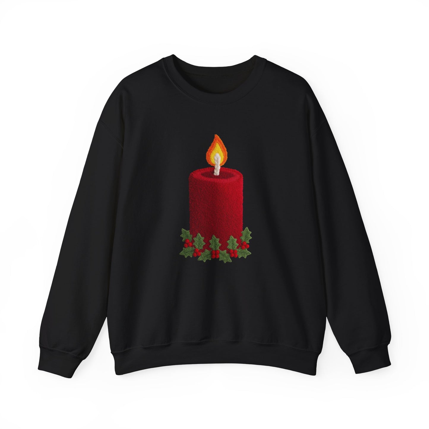 Faux Patchwork Crochet Candle Sweatshirt, Christmas Candle Sweater, Holiday Cozy Winter Crewneck, Cute Xmas Candle Sweatshirt, Unisex Holiday Top