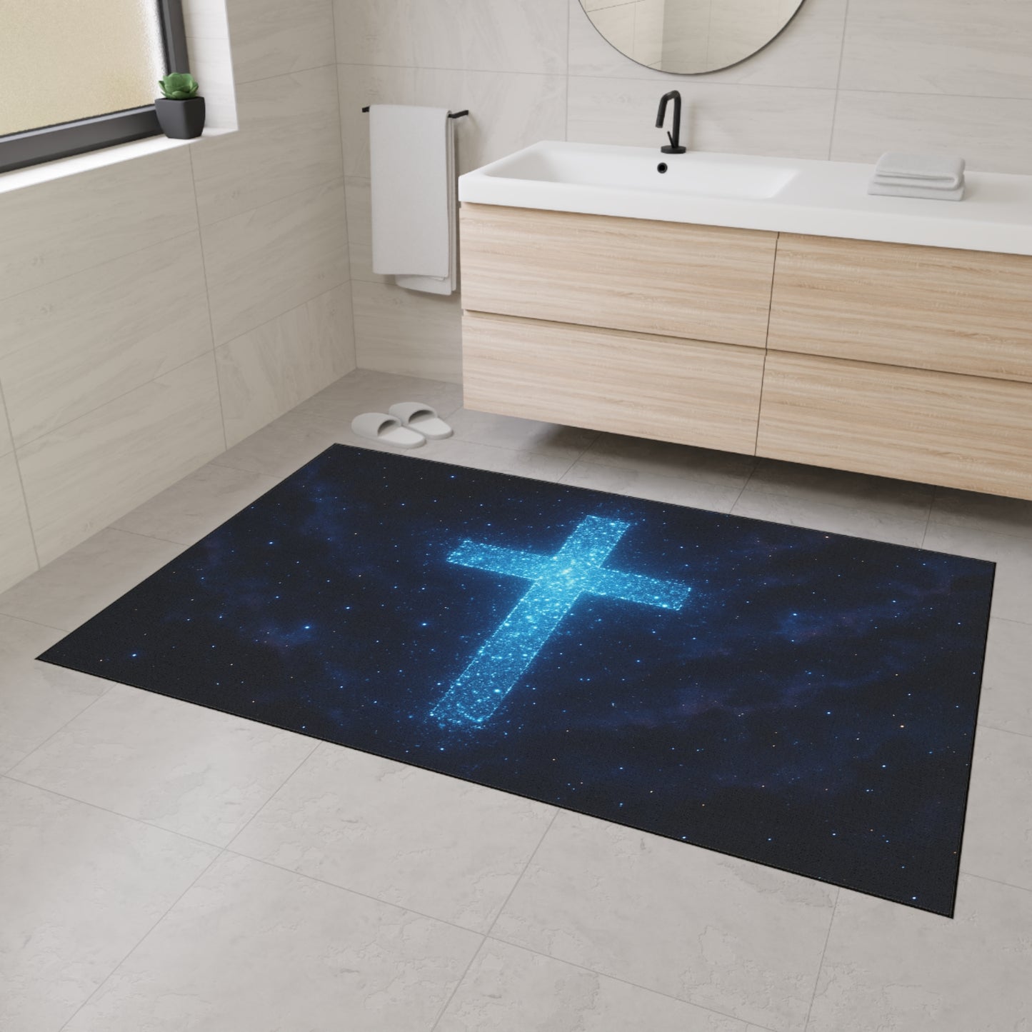 Floor Mat - Bioluminescent Cross Design Christian Decor Religious Welcome Mat Spiritual Door Mat Inspirational Rug