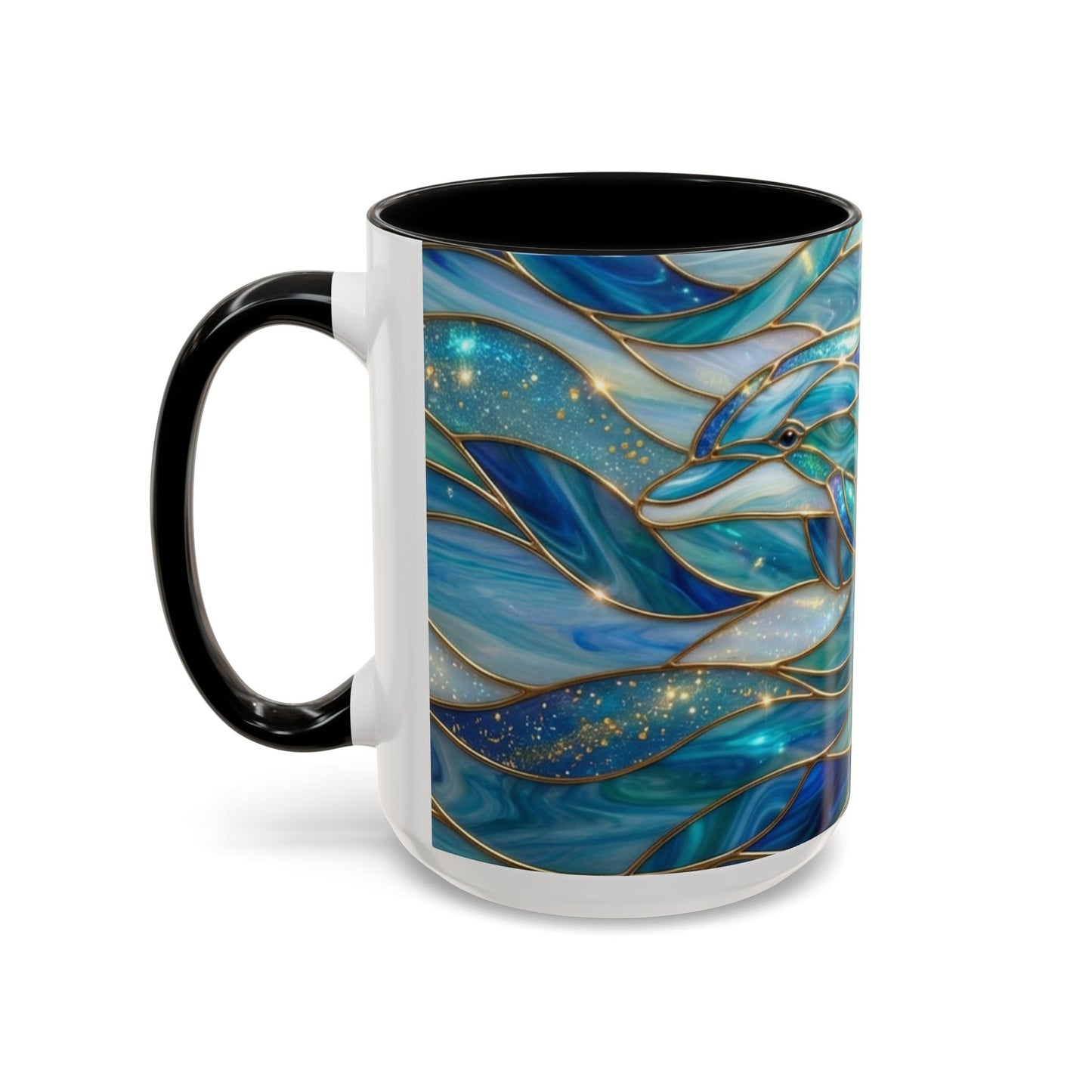 Stained Glass Dolphin Mug, Dolphin Coffee Cup, Ocean Art Mug, Sea Life Gift, Nautical Decor Mug, Coastal Dolphin Lover Gift