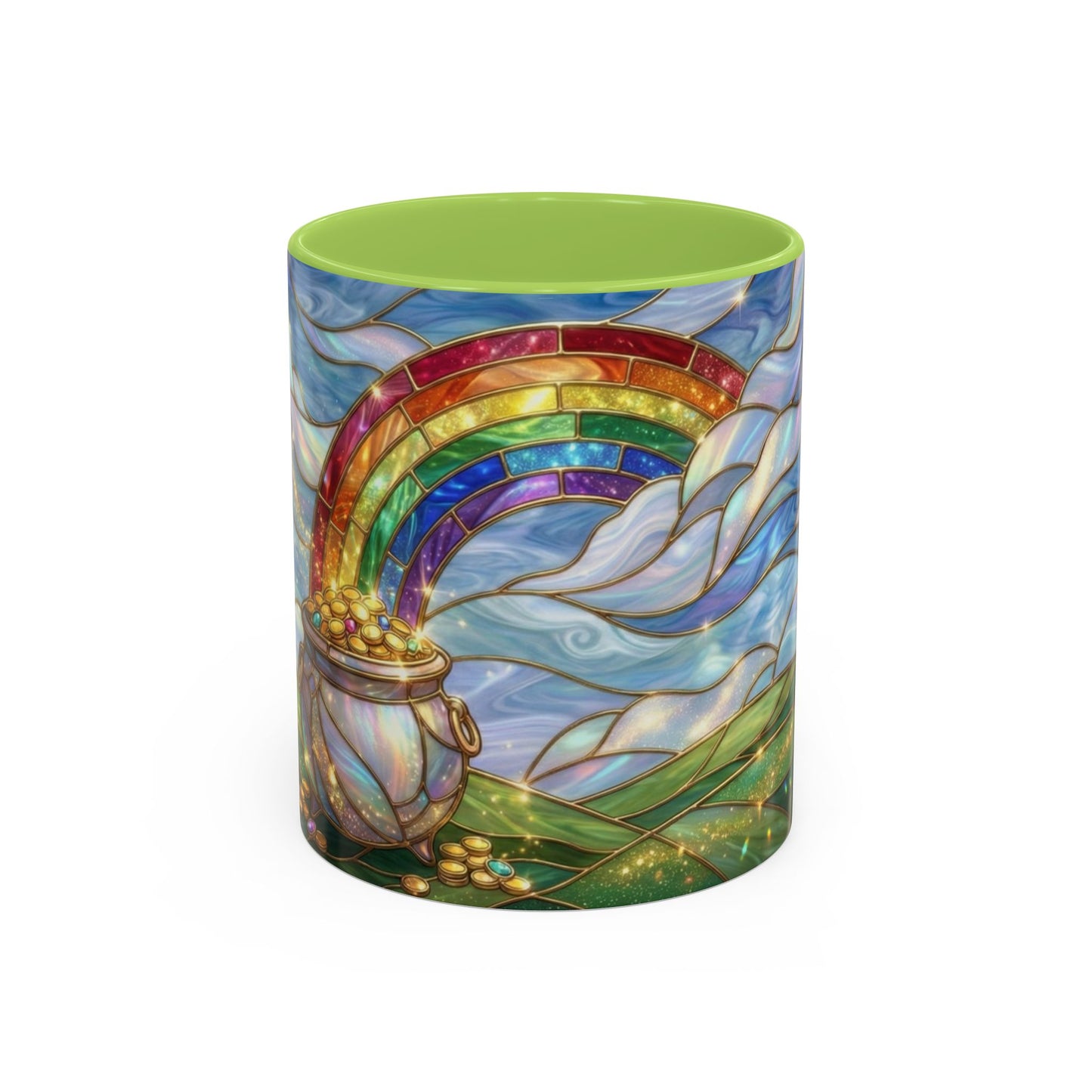 Stained Glass Rainbow Mug, Pot Of Gold Coffee Cup, St Patricks Day Gift, Whimsical Magical Art Mug, Lucky Irish Leprechaun Treasure