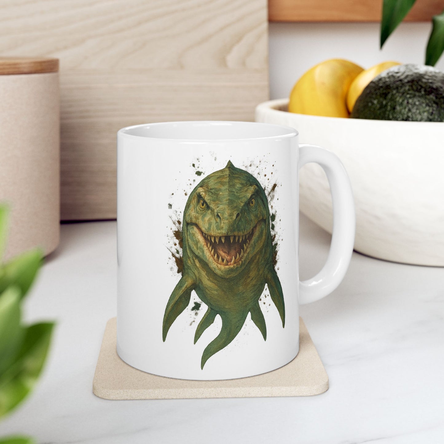 Mosasaurus Ceramic Mug - Dinosaur Coffee Cup | Prehistoric Tidal Beast Gift for Paleontology Fans | 11oz/15oz Dishwasher Safe Jurassic Cup