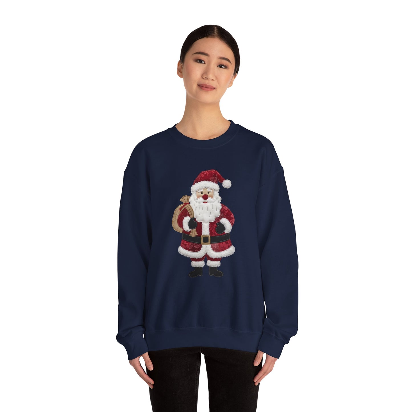 Faux patchwork Santa sweatshirt, Christmas Santa crewneck, cozy holiday sweater, vintage Santa pullover, festive winter sweatshirt, Xmas gift