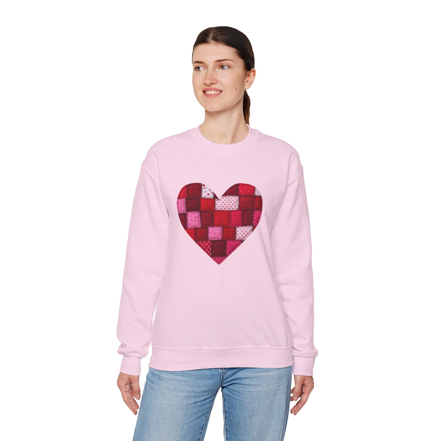 Faux Patchwork Heart Sweatshirt, Quilted Look Heart Pullover, Cozy Valentine Crewneck, Handmade Style Sweatshirt, Love Heart Shirt, Valentine Gift