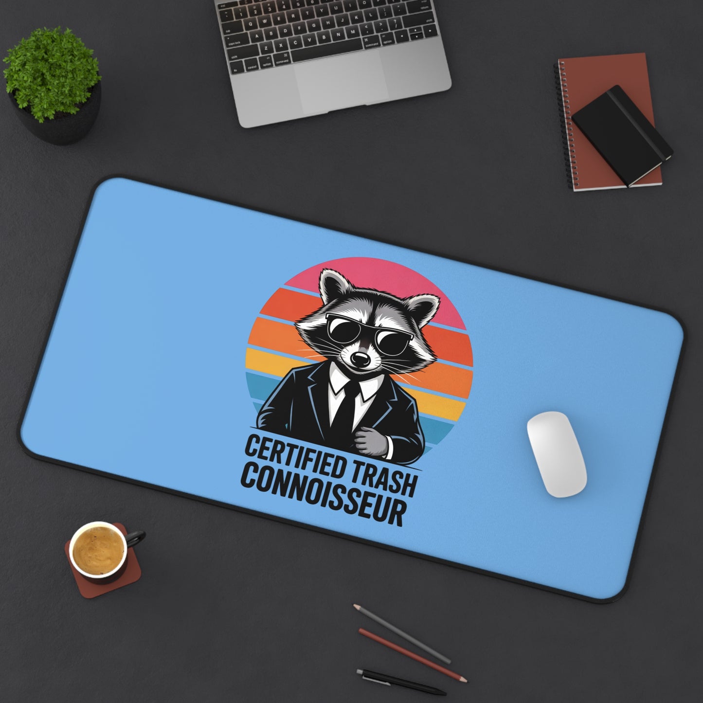 Desk Mat with Raccoon Certified Trash Connoisseur Design Trash Panda Mouse Pad Raccoon Decor