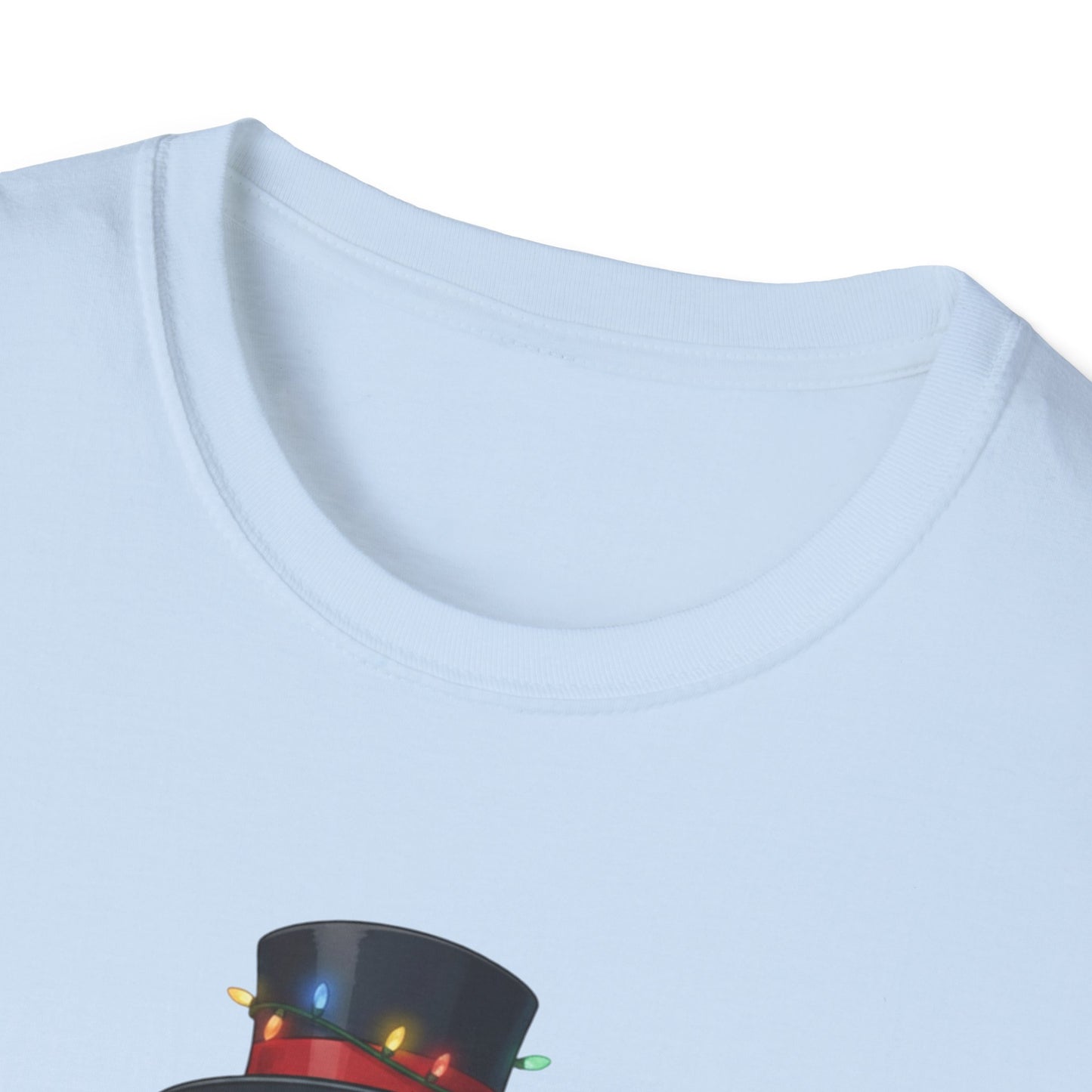 Cute Snowman Christmas Shirt, Snowman Wrapped in Christmas Lights Tee, Holiday Winter Snowman Top Hat Shirt, Funny Cozy Christmas T Shirt
