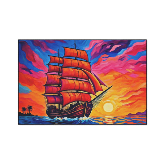 Floor Mat - Ship on Ocean at Sunset Painting