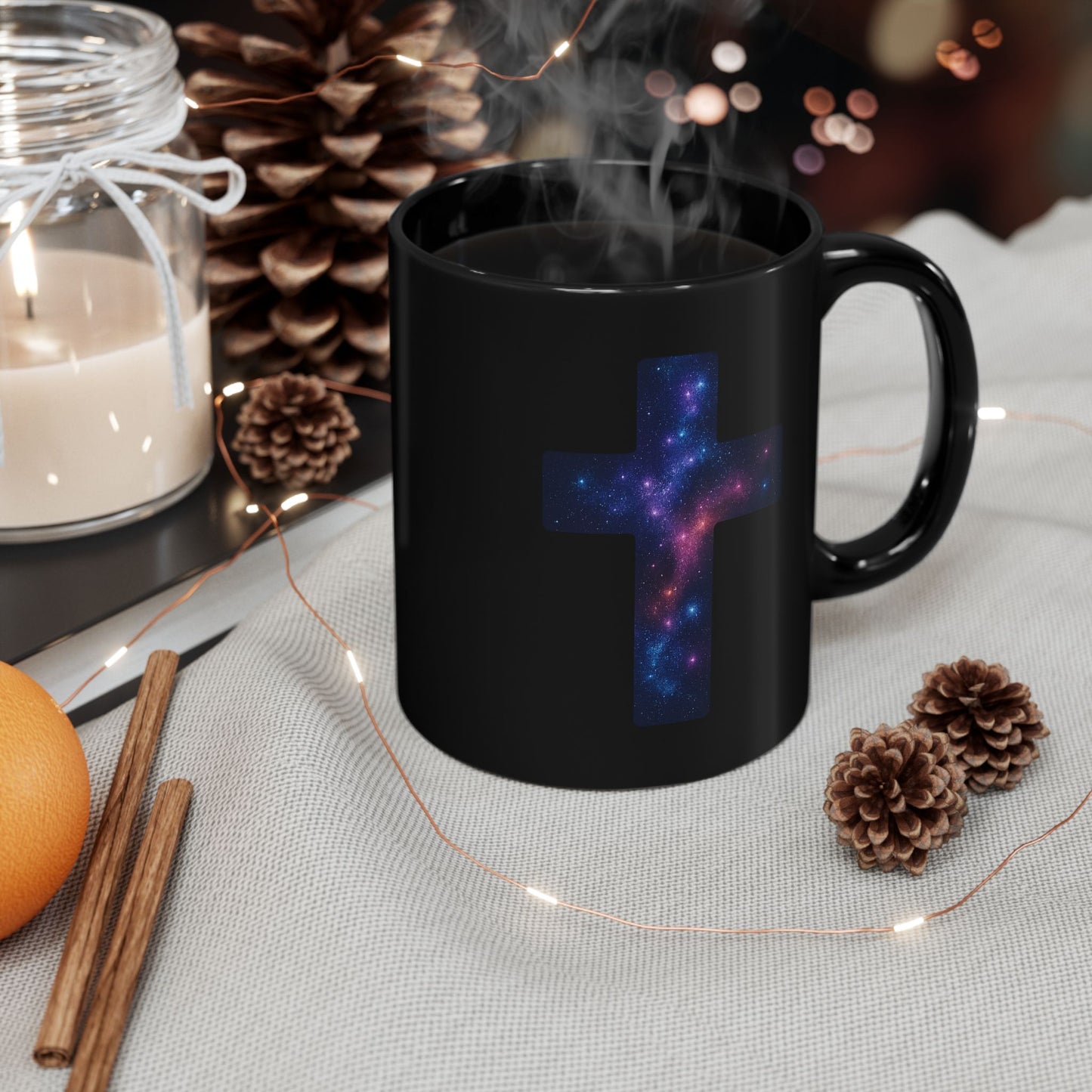 Galaxy Cross Coffee Mug – Celestial Cosmic Cross Design, Space Nebula Drinkware, Galaxy Art Mug, Trendy Astronomy Gift