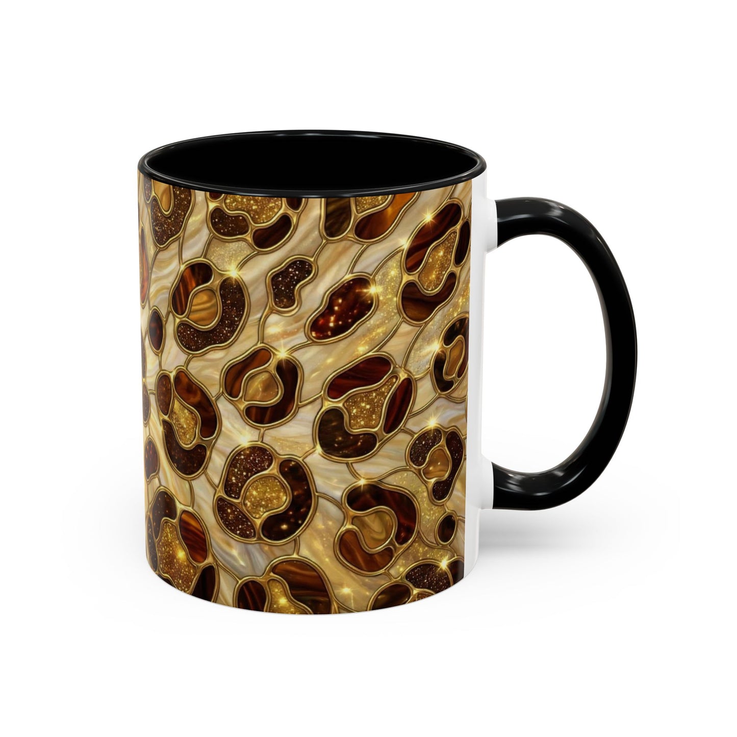 Stained Glass Leopard Print Mug, Gold Cheetah Coffee Cup, Luxury Animal Print Gift, Glam Mosaic Tea Mug, Trendy Desk Decor For Her Gifts