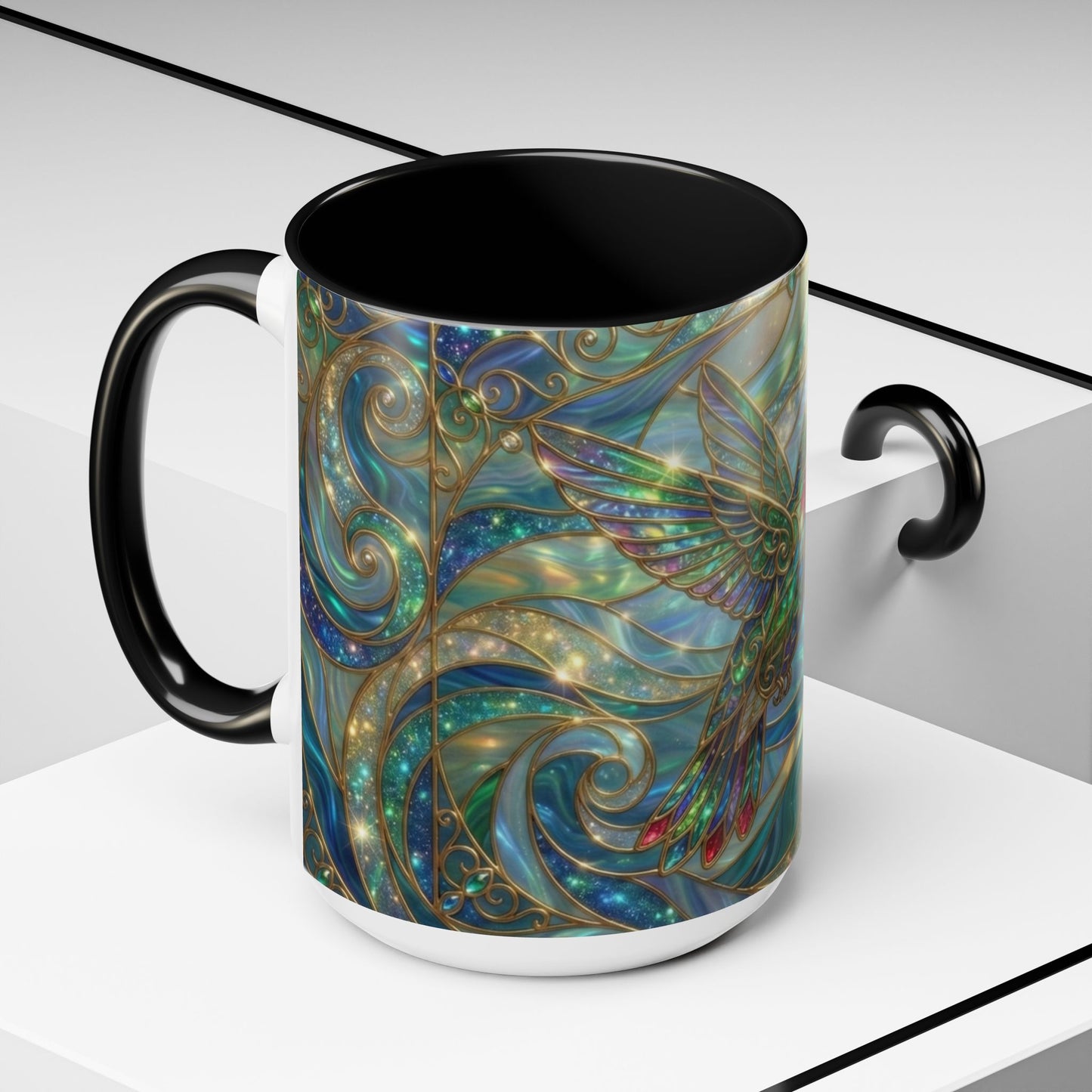 Hummingbird Stained Glass Mug, Colorful Art Coffee Mug, Bird Lover Gift, Nature Inspired Ceramic Mug, Tea Cup