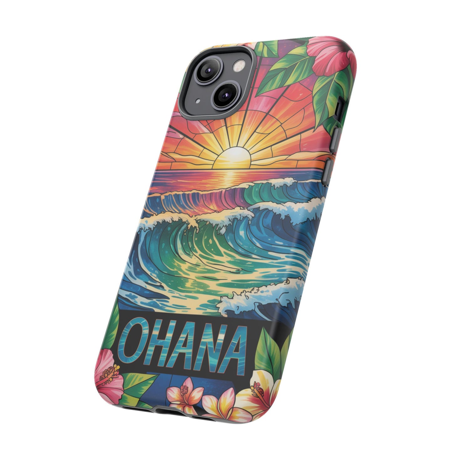 Ohana iPhone Case Tropical Hawaiian Sunset Phone Cover Wave Floral Beach Art Cute Gift for iPhone Lovers