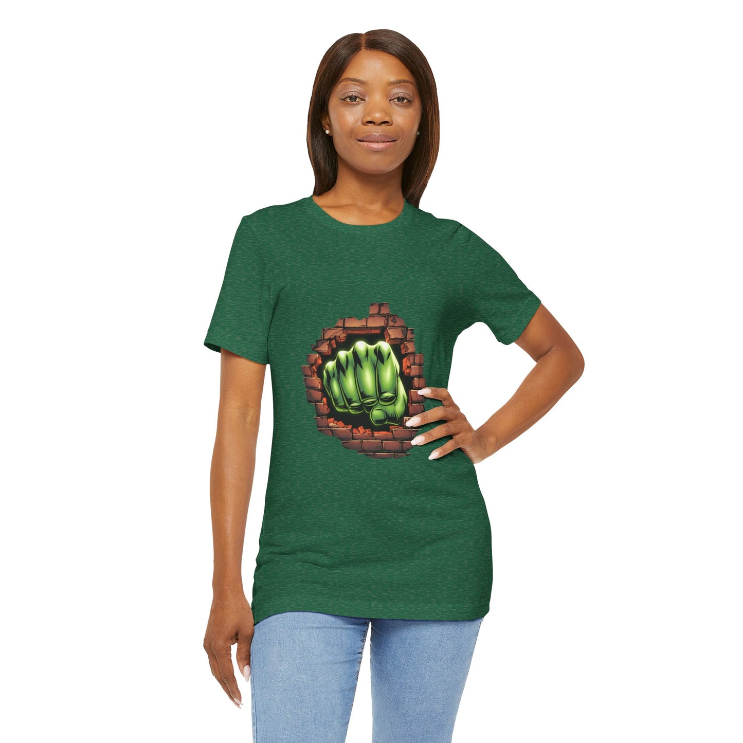 Green Hero Fist Graphic Tee – Superhero Shirt, Comic Pop Art, Gamer Gift, Y2K Dopamine Aesthetic, Funny Nerd Fashion, Unisex T‑shirt