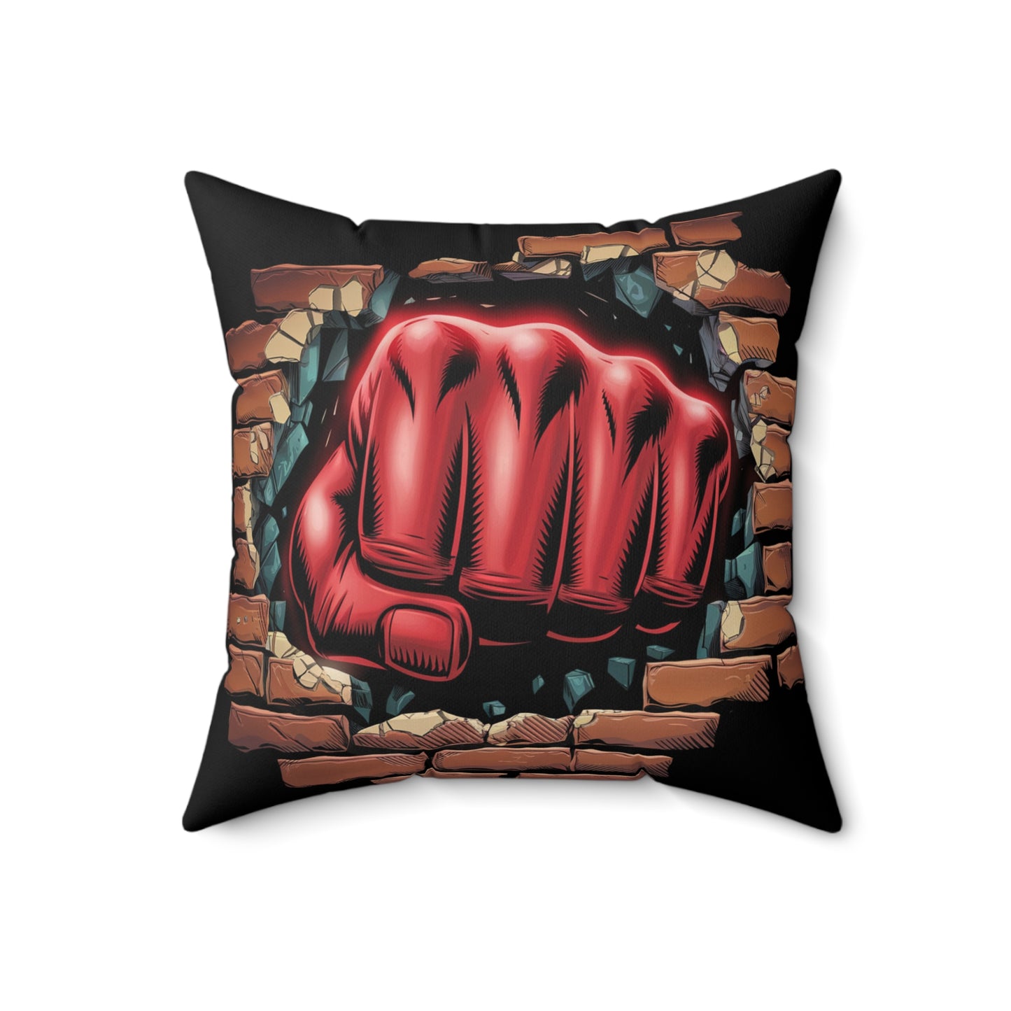 Pillow - Red Fist Smashing Through Brick Wall Design