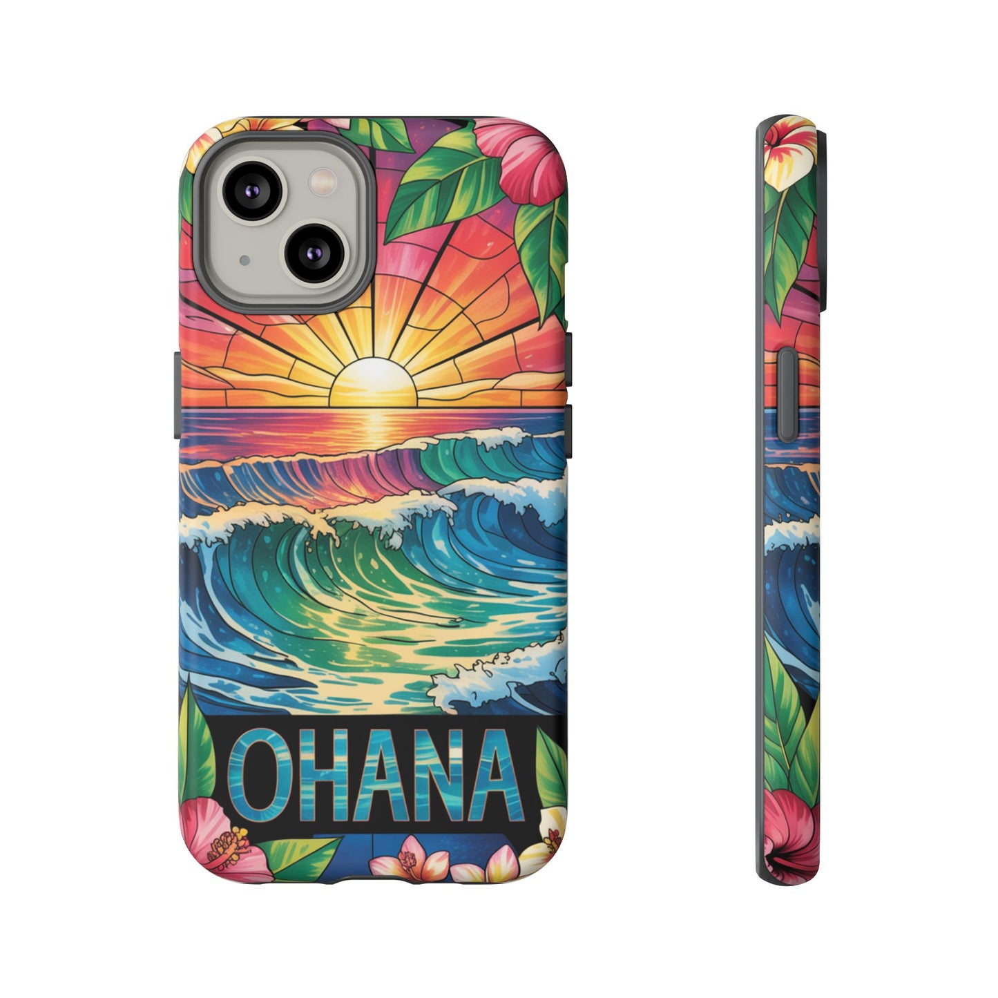 Ohana iPhone Case Tropical Hawaiian Sunset Phone Cover Wave Floral Beach Art Cute Gift for iPhone Lovers