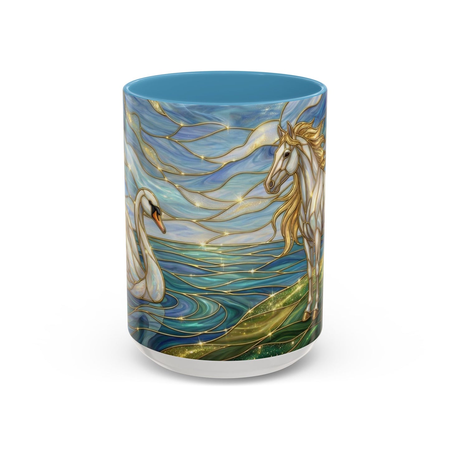 Swan And Horse Coffee Mug, Stained Glass Fantasy Art Mug, Elegant Animal Coffee Cup, Mythical Nature Gift, 11oz 15oz Ceramic Mug