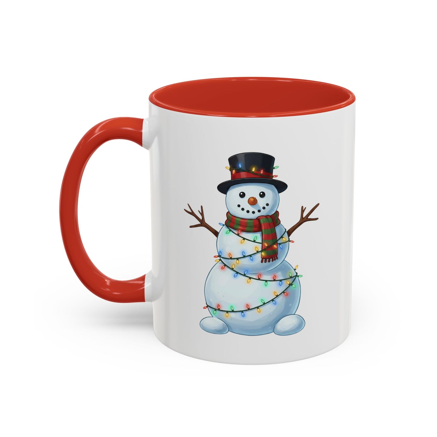 Snowman Christmas Mug, Snowman Wrapped in Lights Mug, Holiday Coffee Cup, Cute Winter Snowman Cup, Christmas Gift Mug, Xmas Cocoa Mug