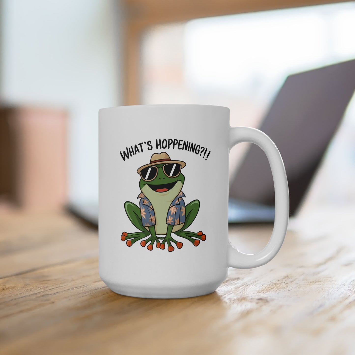 What’s Hoppening?! Frog Mug – Funny Tropical Frog in Hawaiian Shirt Coffee Cup, Cute Animal Ceramic Mug, Funky Gift for Frog Lovers