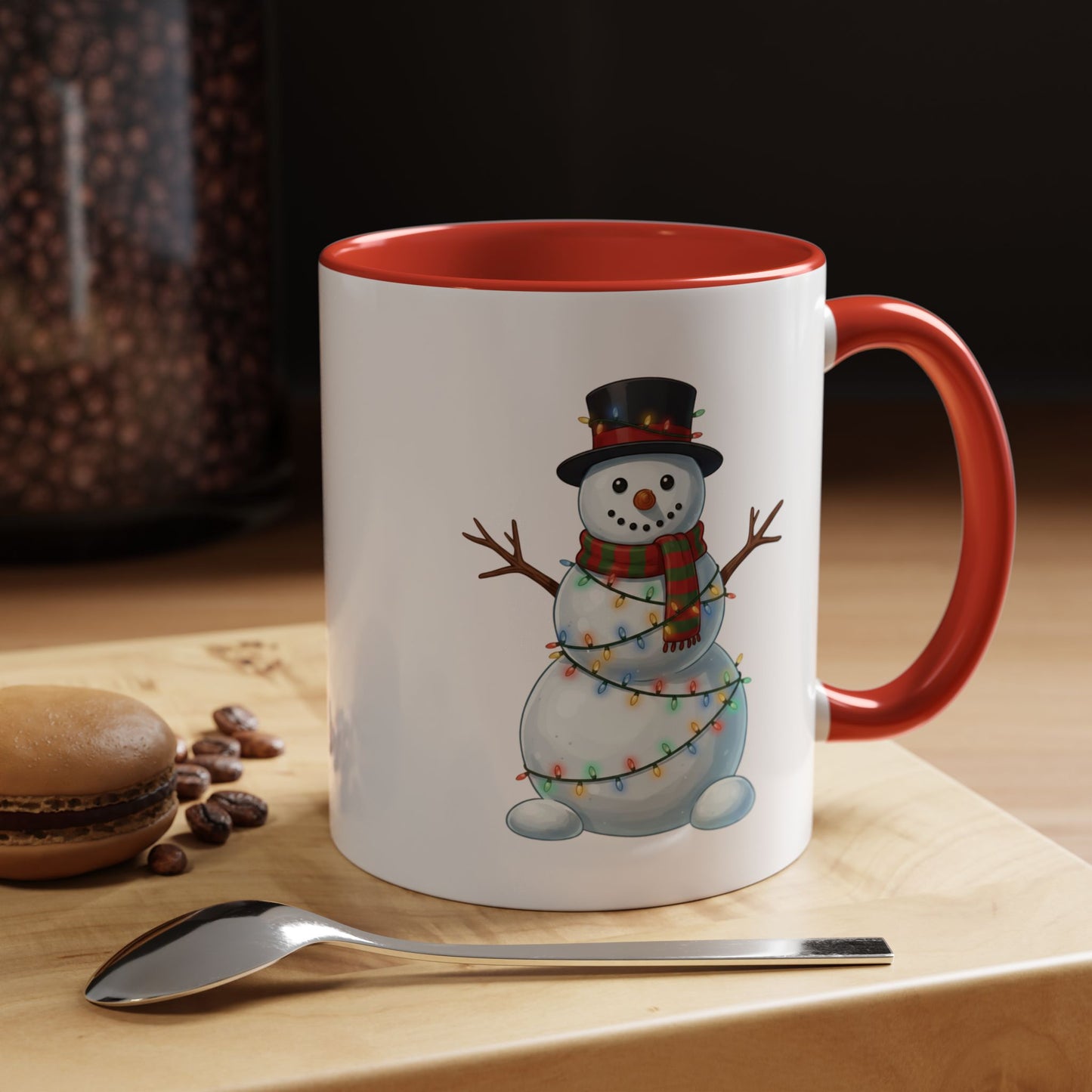 Snowman Christmas Mug, Snowman Wrapped in Lights Mug, Holiday Coffee Cup, Cute Winter Snowman Cup, Christmas Gift Mug, Xmas Cocoa Mug
