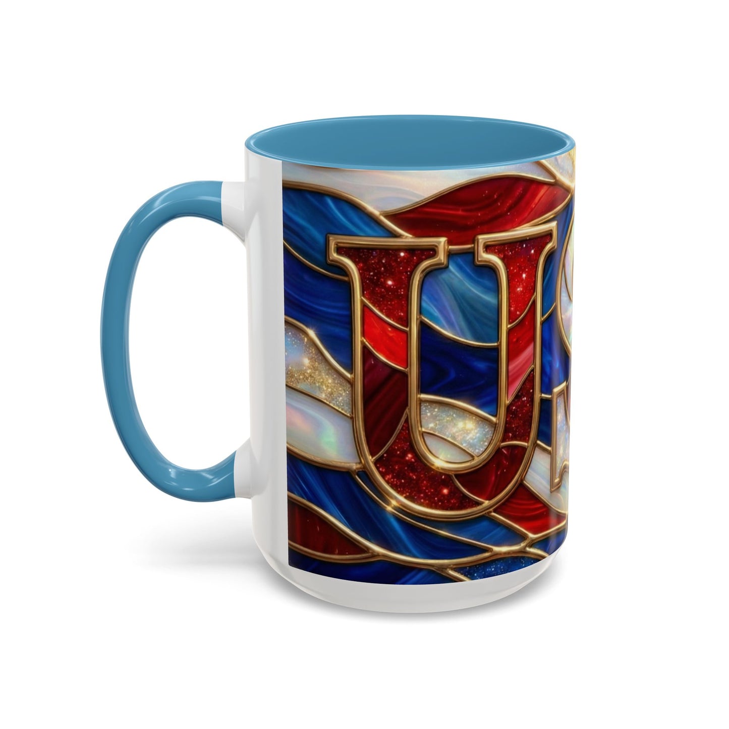 USA Patriotic Coffee Mug, Stained Glass USA Mug, Red White Blue Ceramic Mug, American Flag Style Mug, 11oz 15oz Mug
