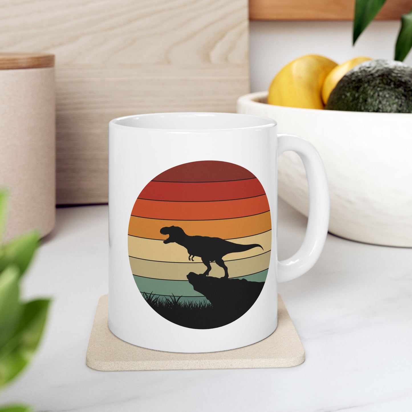 Retro T-Rex Dinosaur Coffee Mug - Funny Tea-Rex Ceramic Cup, Gift for Dino Lovers and Office Humor - 11oz or 15oz