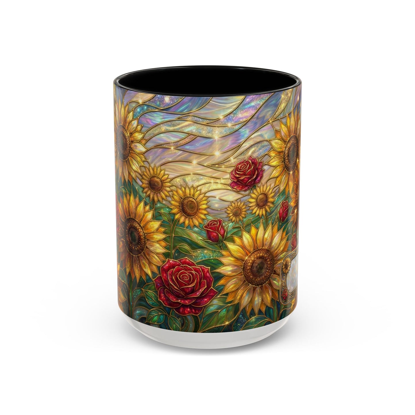 Personalized Stained Glass Sunflower Mug, Custom Red Rose Floral Coffee Cup, Celestial Night Sky Botanical Teacup, Gift For Flower Lover