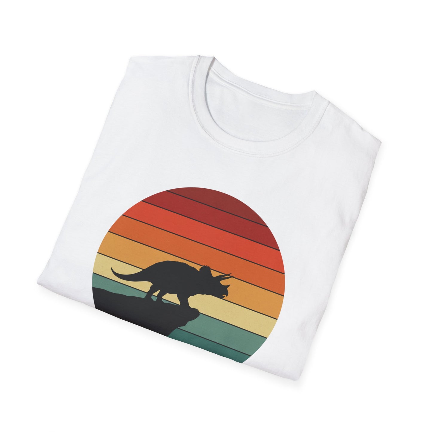 Retro Triceratops Sunset T-Shirt - Vintage Dino Graphic Tee - Unisex Softstyle Dinosaur Shirt - Nature and Prehistoric Lover Gift