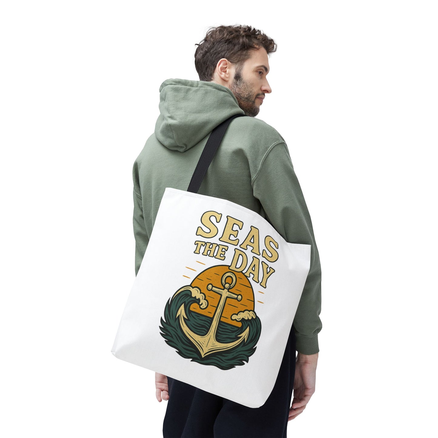 "Seas the Day" Nautical Tote Bag – Funny Beach Quote Canvas Bag with Anchor | Coastal Gift Idea for Summer, Travel, or Daily Use