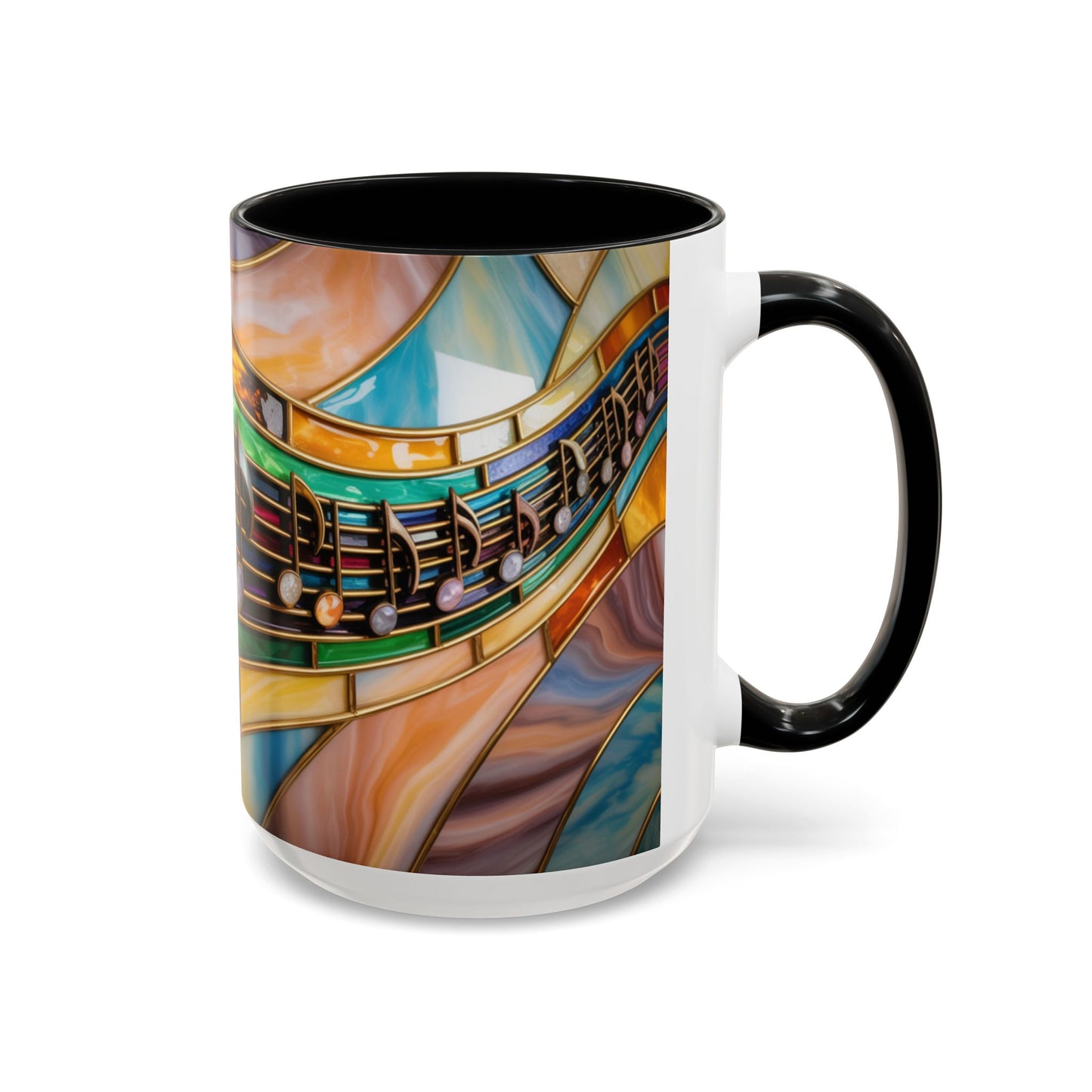 Stained glass music mug, musical notes coffee cup, colorful musician gift mug, music lover present, treble clef art mug, music teacher gift