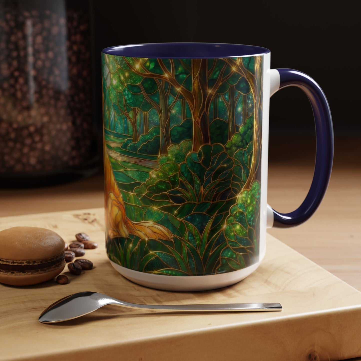 Stained Glass Dog Mug, Golden Retriever Coffee Cup, Pet Lover Ceramic Mug, Forest Art Animal Mug, 11oz 15oz Gift