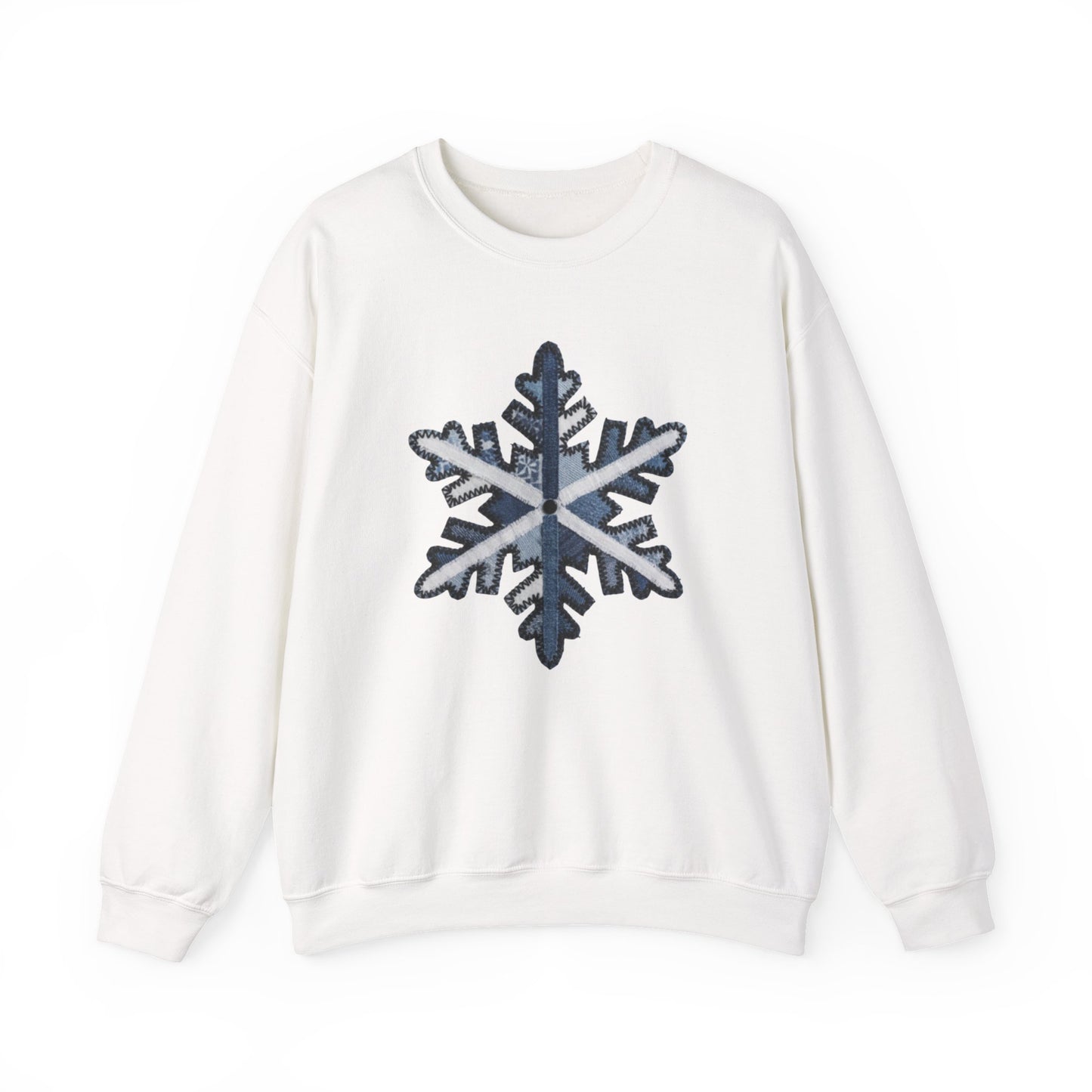 Faux Patchwork Snowflake Sweatshirt, Winter Snowflake Crewneck, Cozy Christmas Sweatshirt, Holiday Patchwork Sweater, Winter Gift