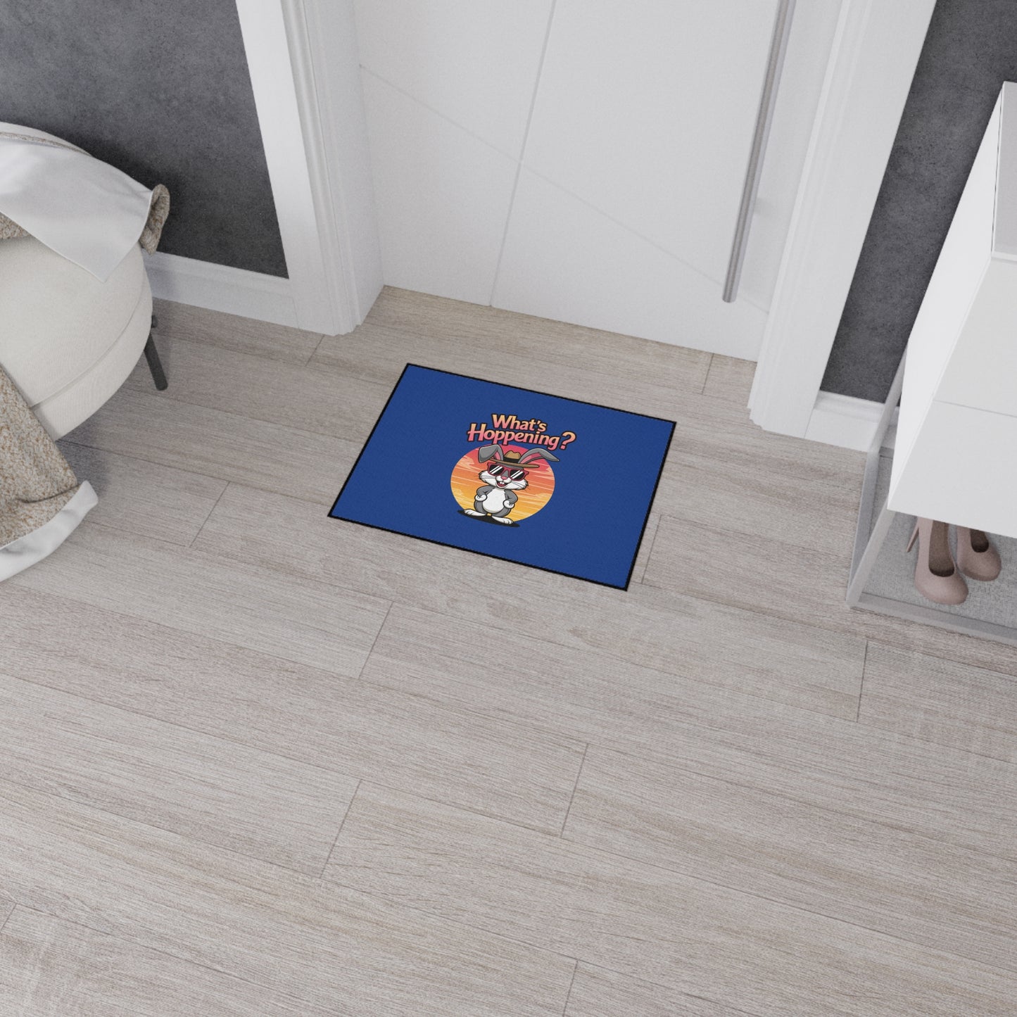Funny 'What's Happening?' Rabbit Heavy Duty Floor Mat - Stylish Home Decor