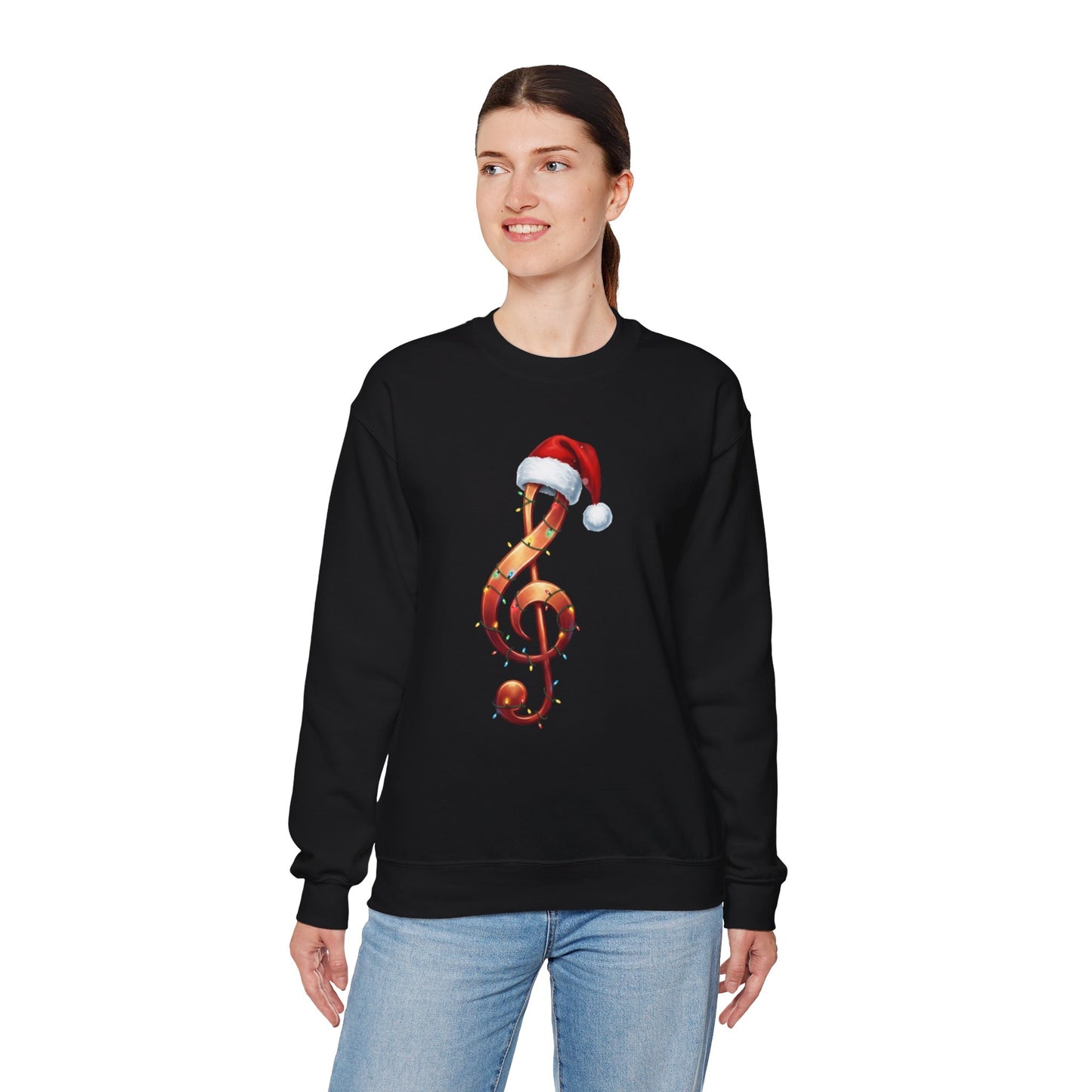 Christmas treble clef sweatshirt, music note Santa hat shirt, Christmas lights music lover sweater, musician holiday crewneck, Xmas gift