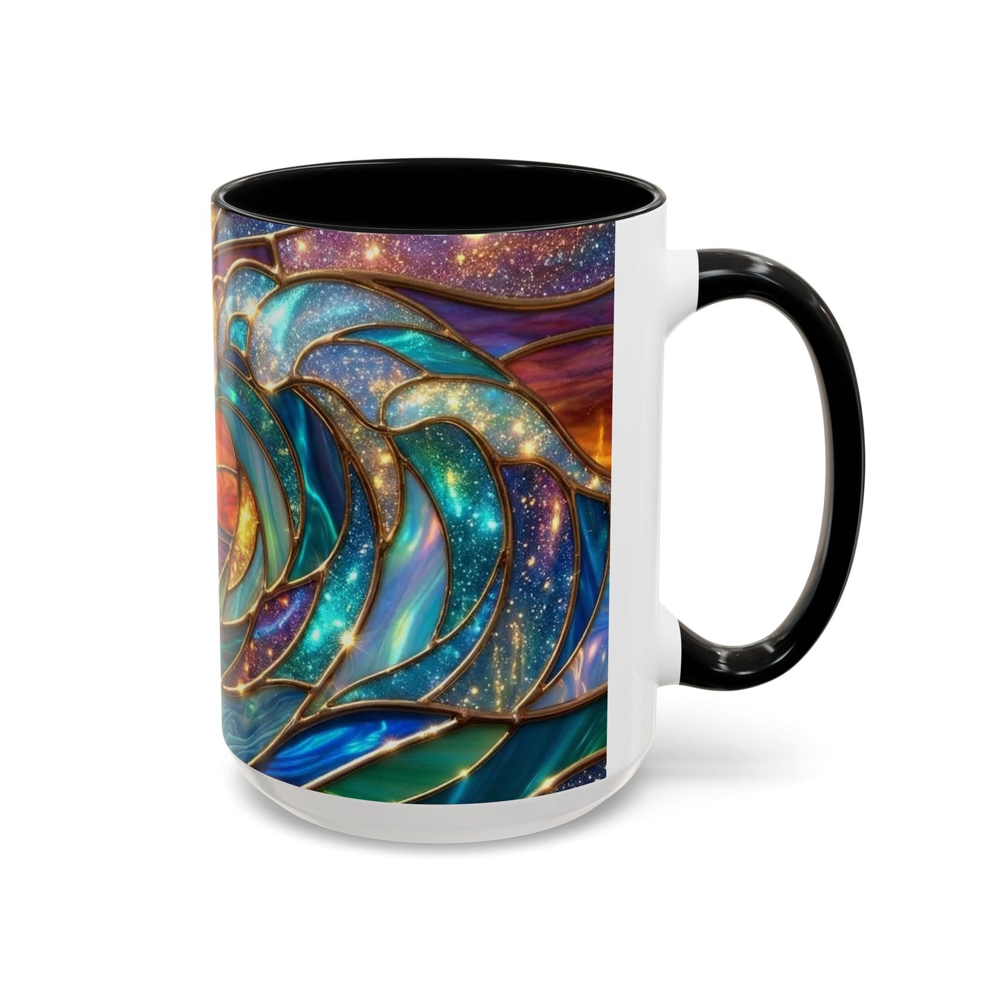 Stained Glass Wave Mug, Cosmic Ocean Coffee Cup, Celestial Sunrise Tea Mug, Surfer Beach Decor Gift, Starry Sea Art, Ocean Lover Cup