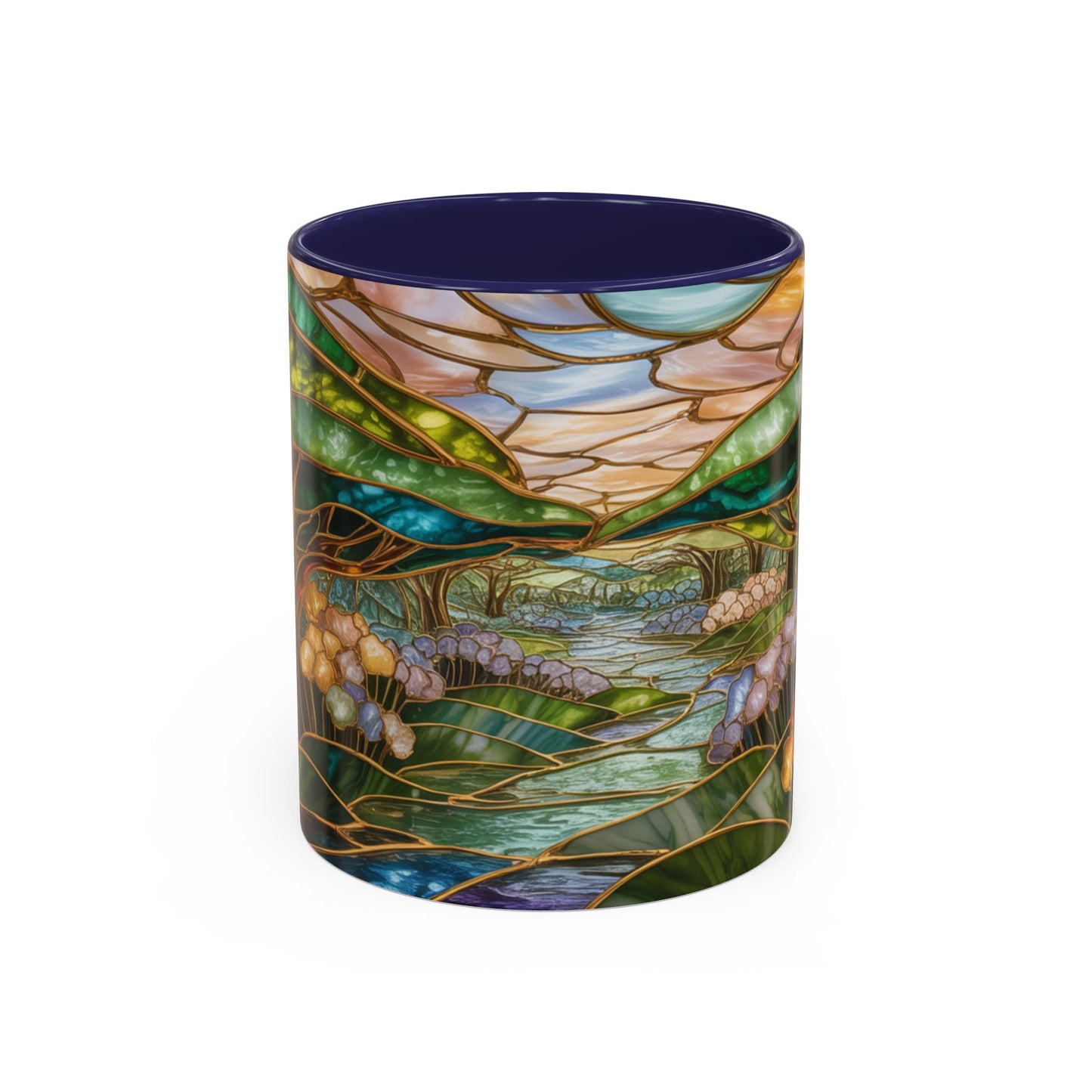 Stained Glass Woodland Forest Mug, Tree & Flowers Coffee Cup, Nature Lover Gift, Artistic Woodland Art Mug, Rustic Home Decor Mug