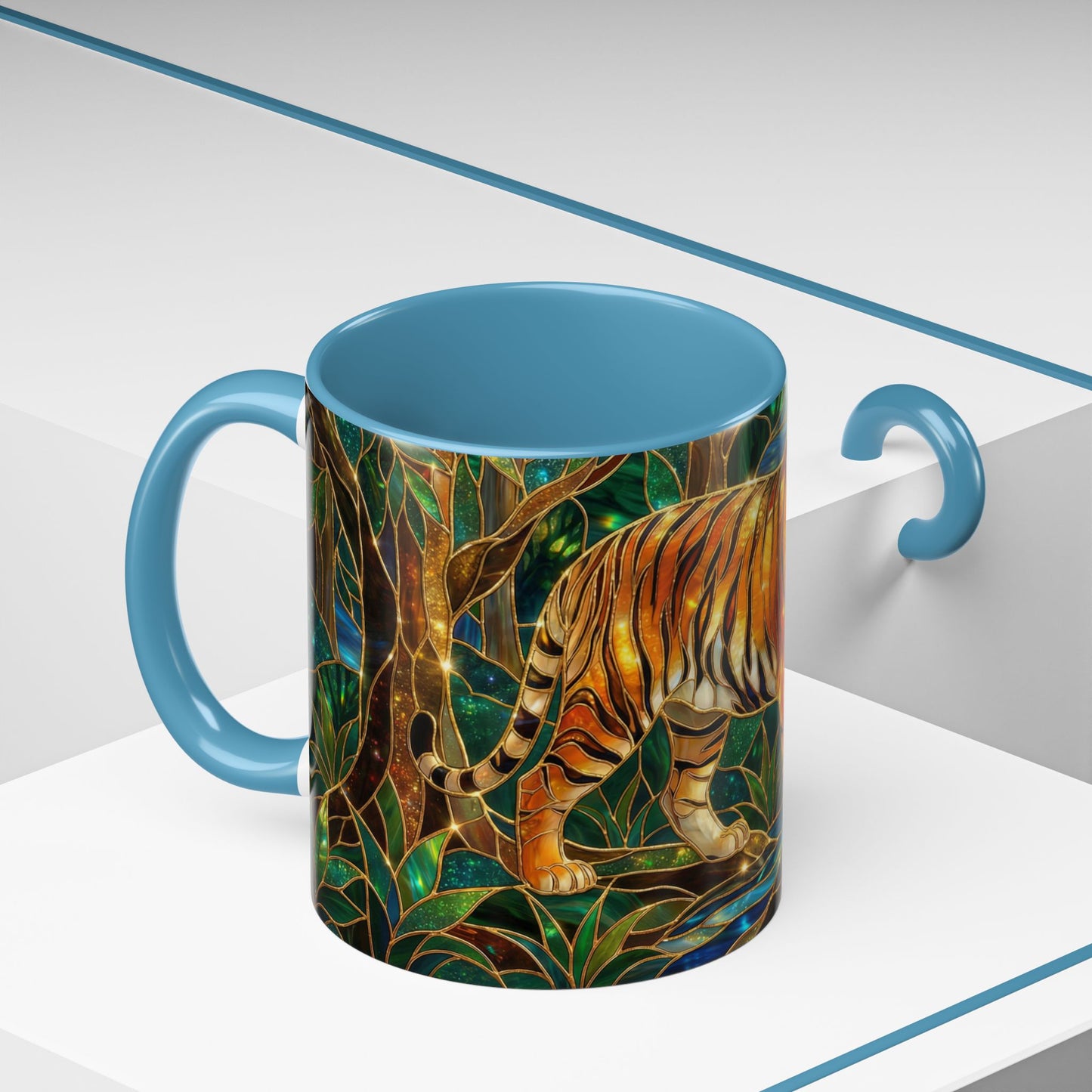 Stained Glass Tiger Mug, Tiger Coffee Cup, Wildlife Art Mug, Jungle Tiger Gift, Animal Lover Mug, Nature Inspired Coffee Cup