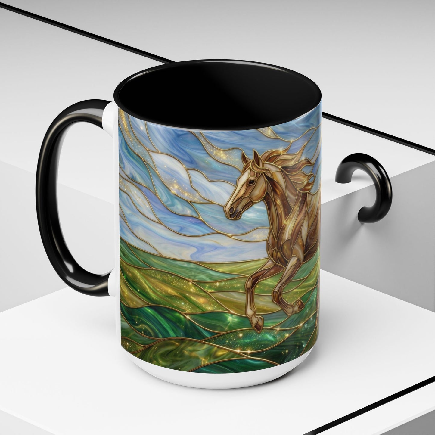 Stained Glass Horse Mug, Horse Coffee Mug, Running Horse Cup, Equestrian Gift Mug, Nature Art Mug, Horse Lover Gift