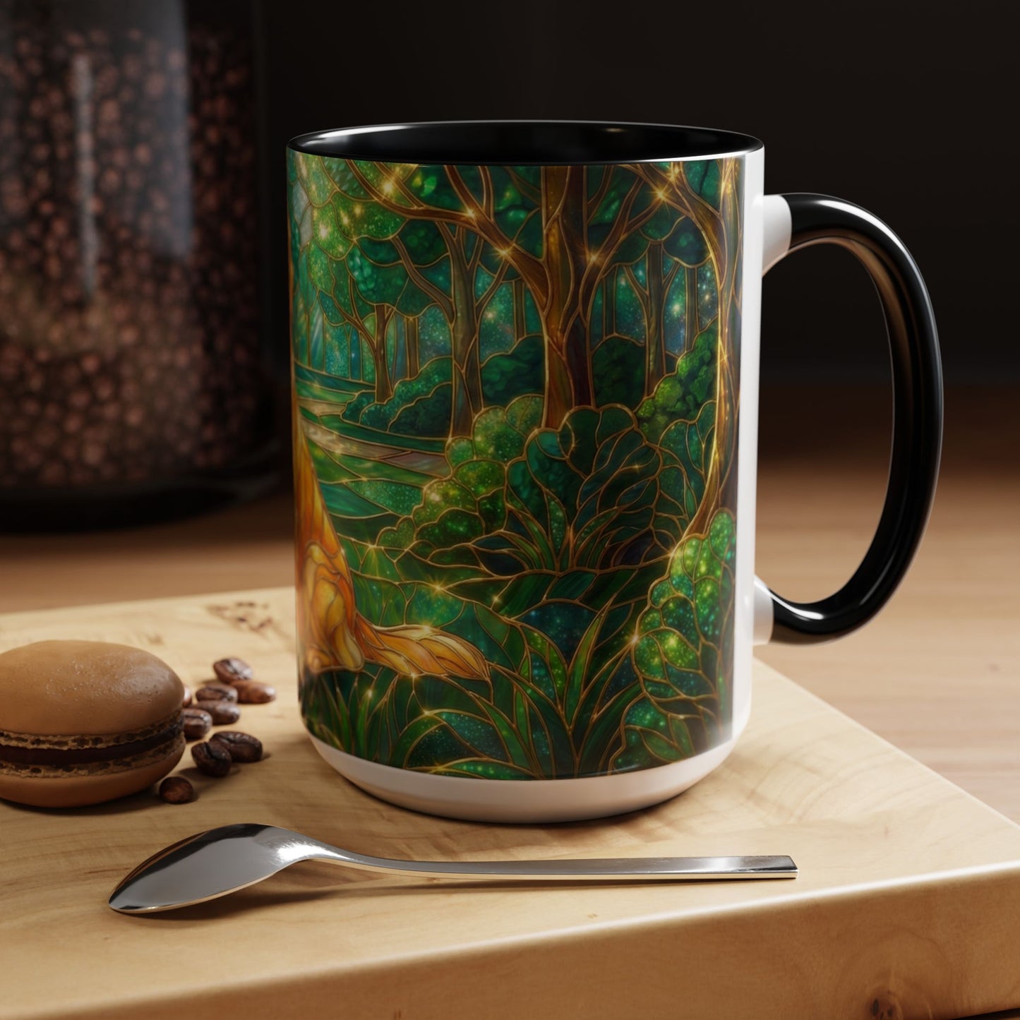 Stained Glass Dog Mug, Golden Retriever Coffee Cup, Pet Lover Ceramic Mug, Forest Art Animal Mug, 11oz 15oz Gift