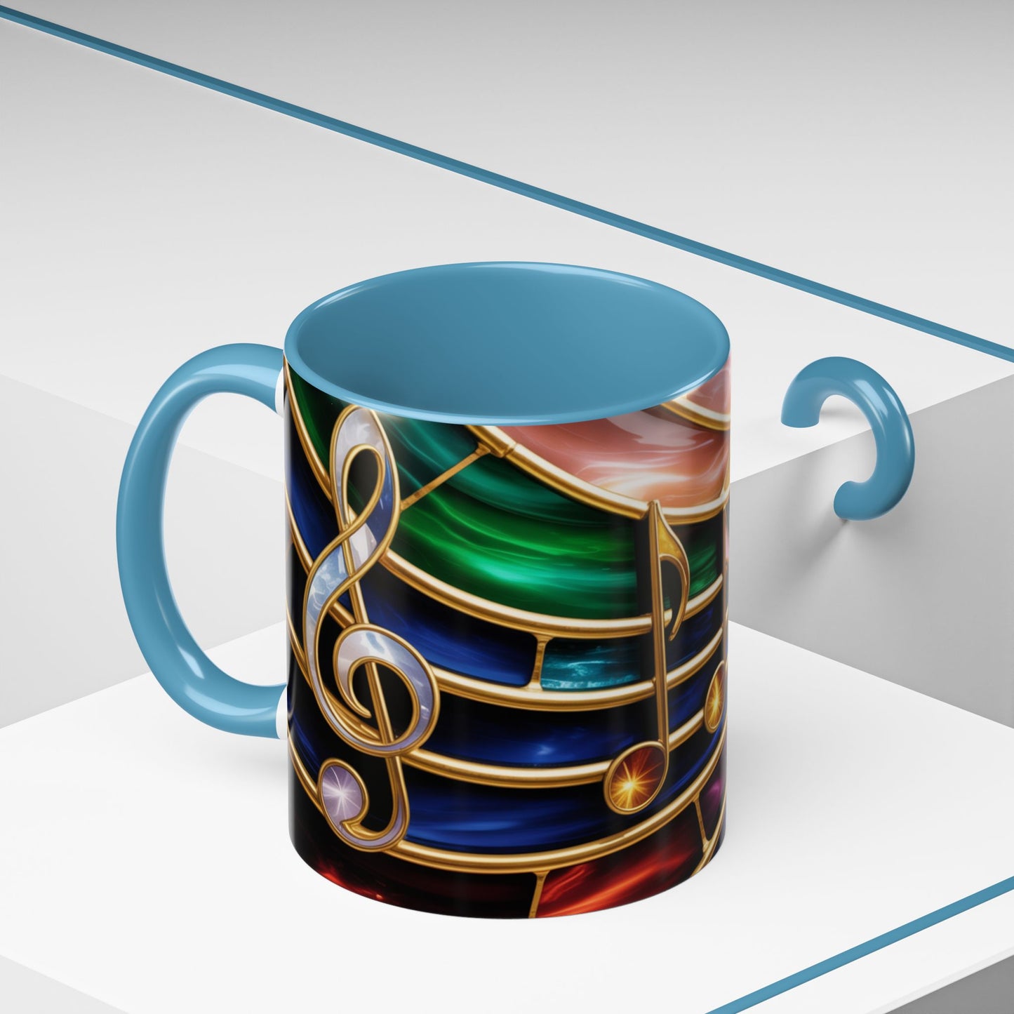 Stained Glass Music Mug, Musical Notes Coffee Cup, Colorful Treble Clef Mug, Musician Gift Idea, Music Lover Cup, Art Mug for Singers
