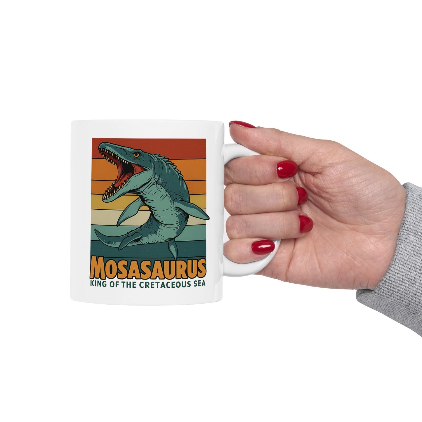Retro Mosasaurus Mug - Ocean Beast Ceramic Coffee Cup 11oz/15oz | Jurassic Sea Monster Gift for Dinosaur Lovers Marine Mug