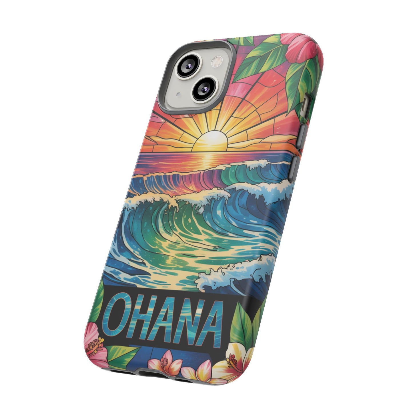 Ohana iPhone Case Tropical Hawaiian Sunset Phone Cover Wave Floral Beach Art Cute Gift for iPhone Lovers